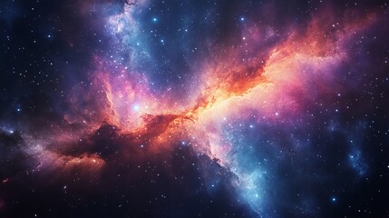 Fototapeta premium A vibrant nebula displaying colorful clouds and sparkling stars in the vast expanse of space