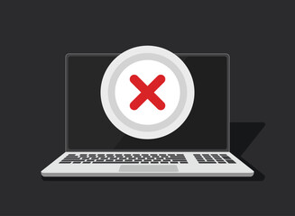 Laptop notification icon in flat style. Computer vector illustration on isolated background. Reminder message sign business concept.
