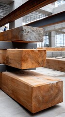 Steel beams arranged in a construction site background, showcasing preparations for a new building structure