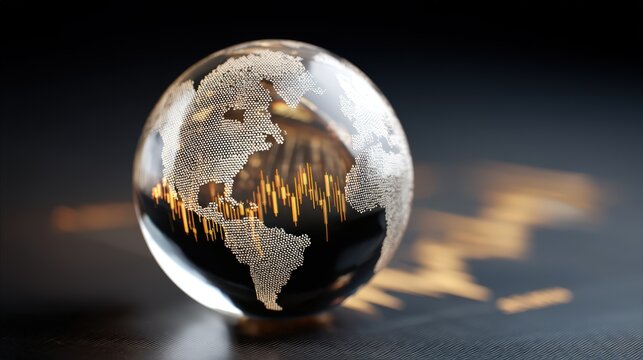 Beautiful glass globe containing a detailed map of the world inside representing global investment and strategy insights