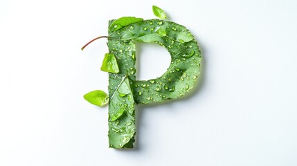 Letter P Formed by Wet Leaves