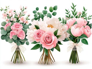 Fototapeta premium Elegant flower bouquets floral arrangement studio image showcase bright lighting close-up beauty and celebration