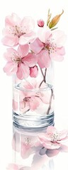 Delicate cherry blossoms in a glass vase nature still life indoor setting serene atmosphere