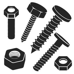 Screw Machinery Parts Icons Vector Art Illustration Design