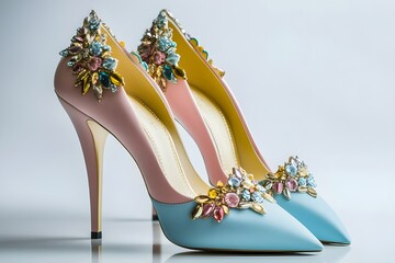 Obraz premium Top View From pastel shades to bold colors, these high heels are stunning with unique shapes and elegant embellishments with style starting from the top