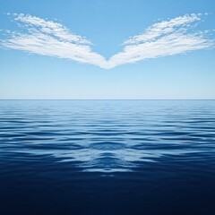 Obraz premium Serene ocean mirroring cloudscape under blue sky