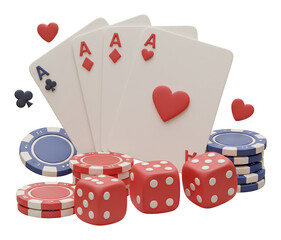 鮮やか3Dポーカー 赤と青のチップが輝く