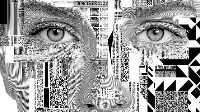 Intricate Design of Human Face with Abstract Patterns and Digital Elements