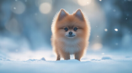 Obraz premium Cute little Pomeranian standing on all fours, full-body pose