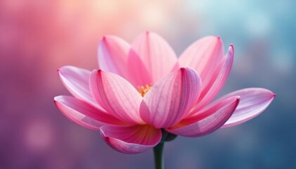 Fototapeta premium Soft petals unfolding on a gradient background , blue, pink