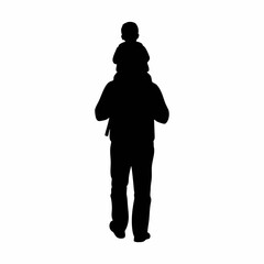 vector illustration of the silhouette of a father carrying his child home from school
