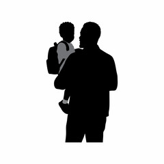 vector illustration of the silhouette of a father carrying his child home from school