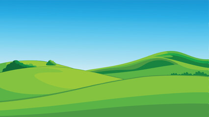 Green hills and blue sky. Vector illustration of a green landscape.