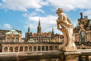  Architectural monuments of Dresden. The palace complex. View from the Zwinger wall of the...