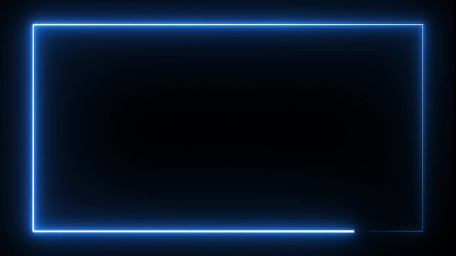 Neon blue light rectangular abstract border picture frame. Neon effect geometry rectangle frame loop background. Loop abstract seamless geometric shape background 4K