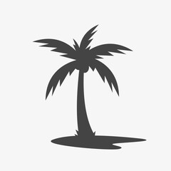 Black Coconut Palm Silhouette. Tropical tree in island icon. Paradise beach. Vector