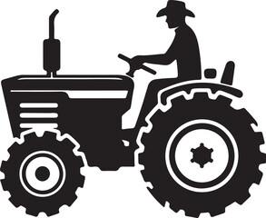 Farmer driving tractor silhouette icon vector illustration on white background