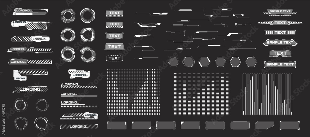 Aufkleber Sci-fi HUD set of virtual reality elements for display on the dashboard. Futuristic HUD user interface set. Vector
