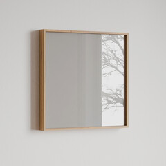 Mockup frame square wood, poster empty close up reflection in home design, interior wall element mockup, 3d render