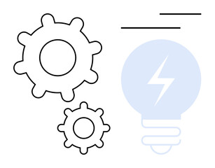 Gears representing mechanism and process with a light bulb hinting at innovation, energy, and creativity. Ideal for technology, productivity, invention, engineering, brainstorming, teamwork