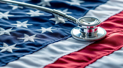Stethoscope on american flag representing healthcare in the united states