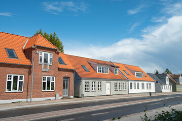 Buildings by the street in town of Grenaa in Denmark