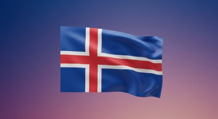 Obraz premium Icelandic Flag Waving Proudly Against a Soft Gradient Sky: A Stunning Display of National Pride