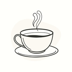  a vector line art illustration of a hot coffee cup with steam rising from it.