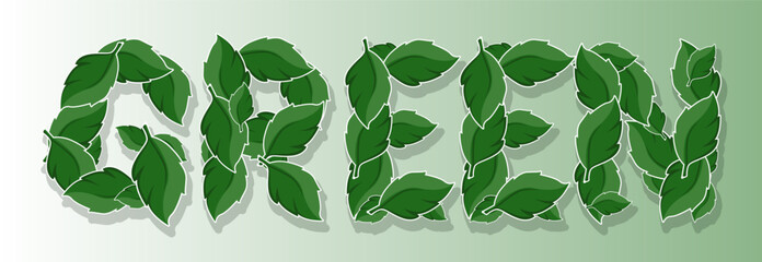 arrangement of leaves forming the word green