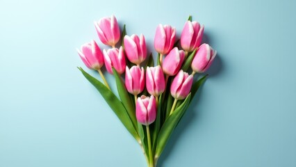 Obraz premium Pink Tulip Bouquet On Pastel Blue