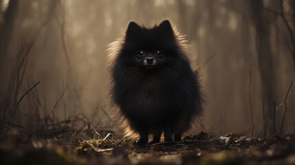 Full-body Pomeranian dog with thick fluffy coat