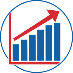 Fototapeta premium Business Growth Graph Icon – Blue Bar Chart with Red Upward Arrow Vector Illustration