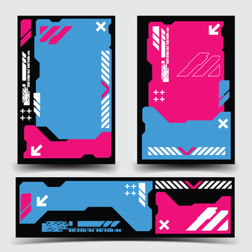 y2k 2000s scifi cyberpunk retro-futuristic layout template set dashboard HUD for ux-ui application, 2d vector illustration 