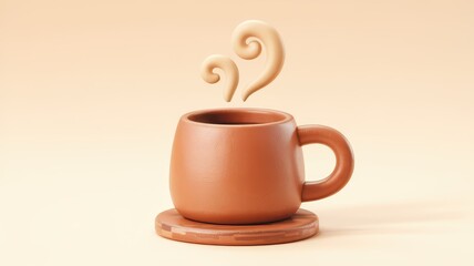 Obraz premium Claymorphic 3D illustration of a simple coffee mug with stylized steam rising, made to look like soft, smooth clay