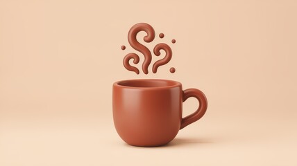 Obraz premium Claymorphic 3D illustration of a simple coffee mug with stylized steam rising, made to look like soft, smooth clay