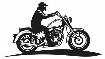 Obraz premium A black and white silhouette of a rider on a low-slung cruiser motorcycle