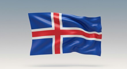 Fototapeta premium Icelandic Flag Waving Gracefully in the Breeze A Stunning 3D Render of the National Emblem