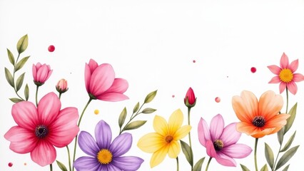 Watercolor Floral Border With Blank Space