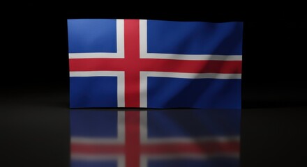 Fototapeta premium Icelandic Flag Waving in Dark Setting: A Stunning 3D Render of National Pride