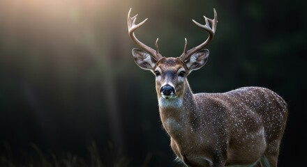 Close-up portrait of a white-tailed deer with impressive antlers