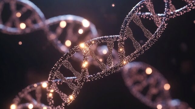 Dna replication model enzyme interactions glowing over a black gradient background