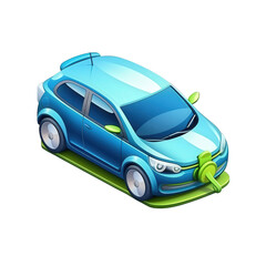 A vibrant blue car with a green tow strap, parked on a grassy area, showcasing a sunny day with clear skies, ideal for transportation themes , isolated on white or transparent png