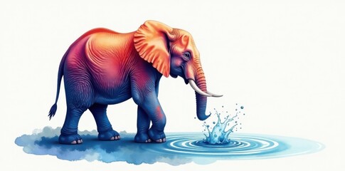 Watercolor elephant with watering hole, watercolor, elephant