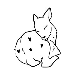 sleeping baby deer with hearts vector illustration