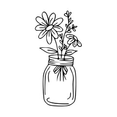 flowers in mason jar vector illustration