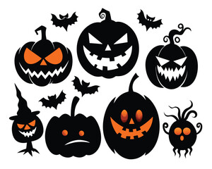 Obraz premium Spooky Halloween Pumpkins and Bats. Festive Decorations