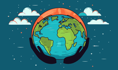 Naklejka premium Flat Minimalist Vector of Global Saving Concept with Hands Cradling Earth