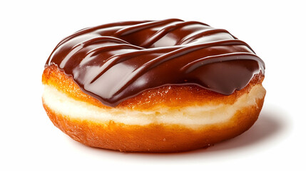 Close Up of Glazed Chocolate Donut on White Background