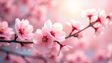 Obraz premium Blooming Pink Cherry Blossom Branch Close-Up