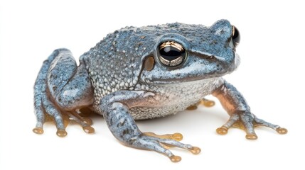 Obraz premium Blue frog posing, white background, studio shot, wildlife